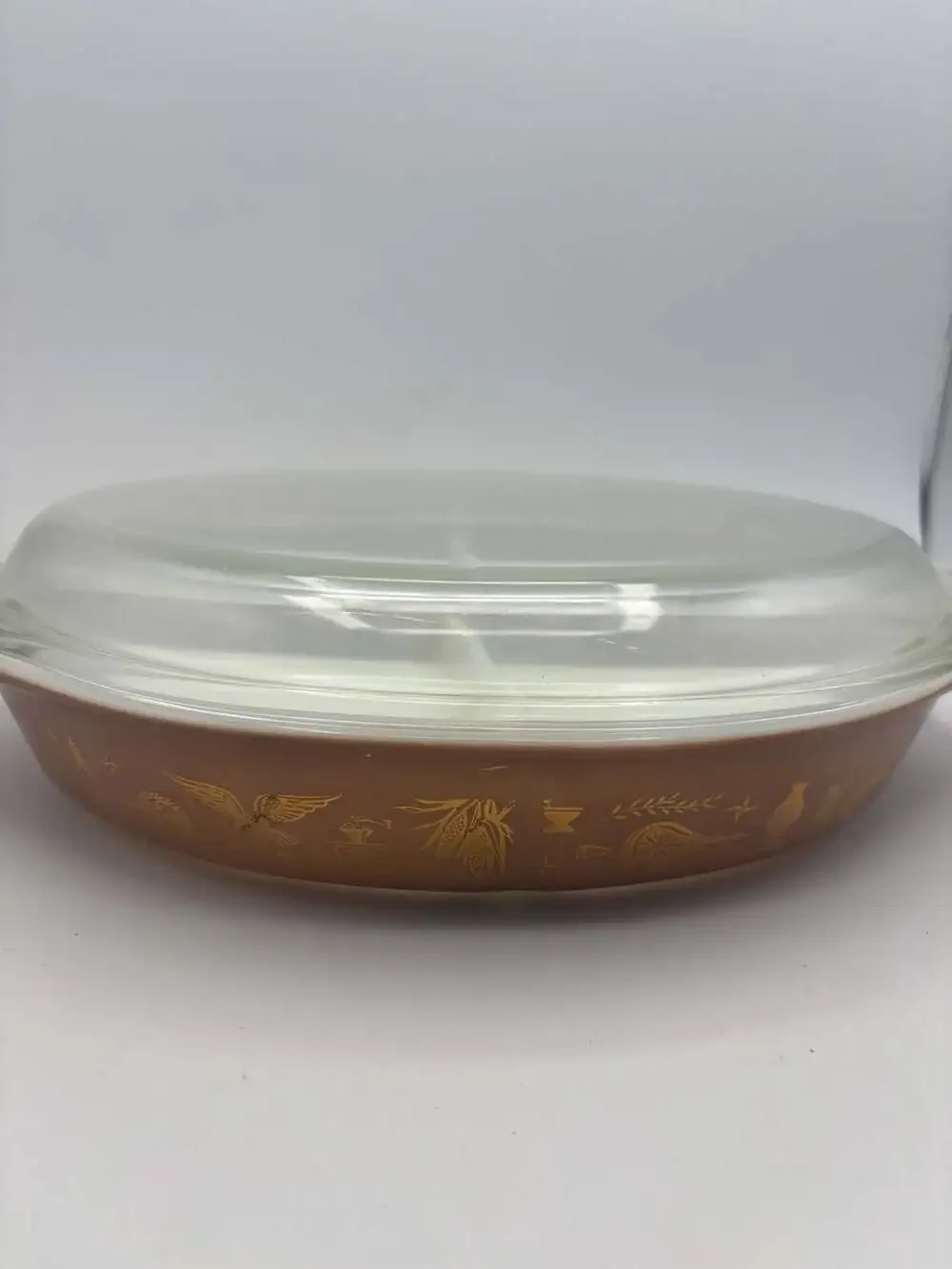 Vintage Pyrex Early American Divided Casserole Dish with Lid, 1.5 Quart